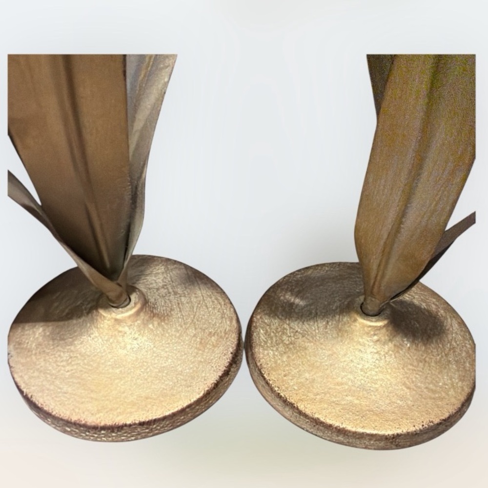 NWT Set of Kirklands Distressed Gold Metal Floral 9” Taper Candle Holders - Picture 4 of 6